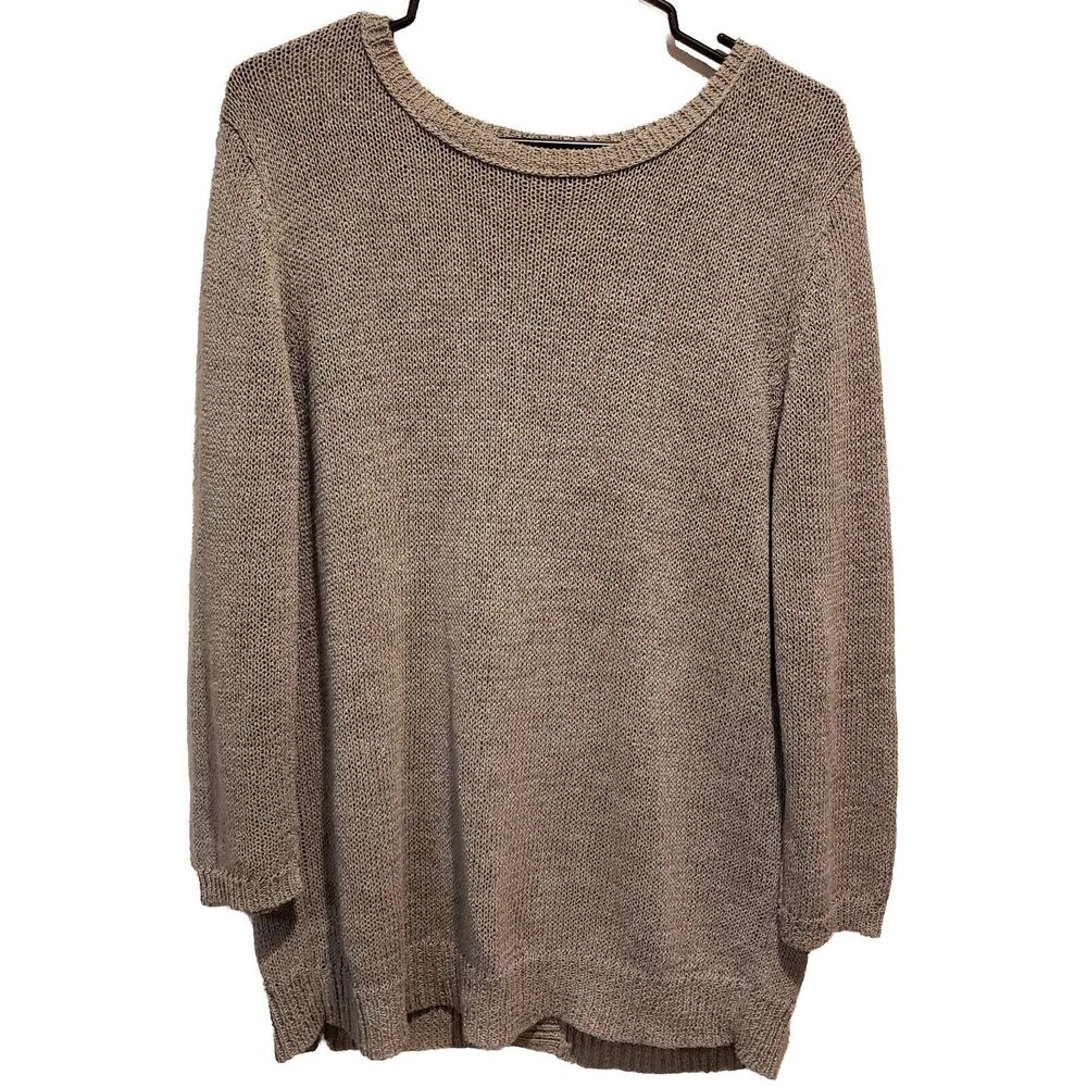 360 Sweater Women's Size Medium Taupe Tan Linen Blend Open Back Sweater Chunky